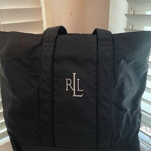 Ralph Lauren Black Canvas Tote Bag with Monogram